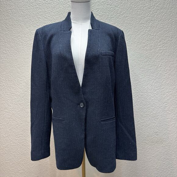 LOFT Jackets & Blazers - LOFT Textured Blazer Size 14 Navy Blue Career Office Preppy Academia Chic Basic